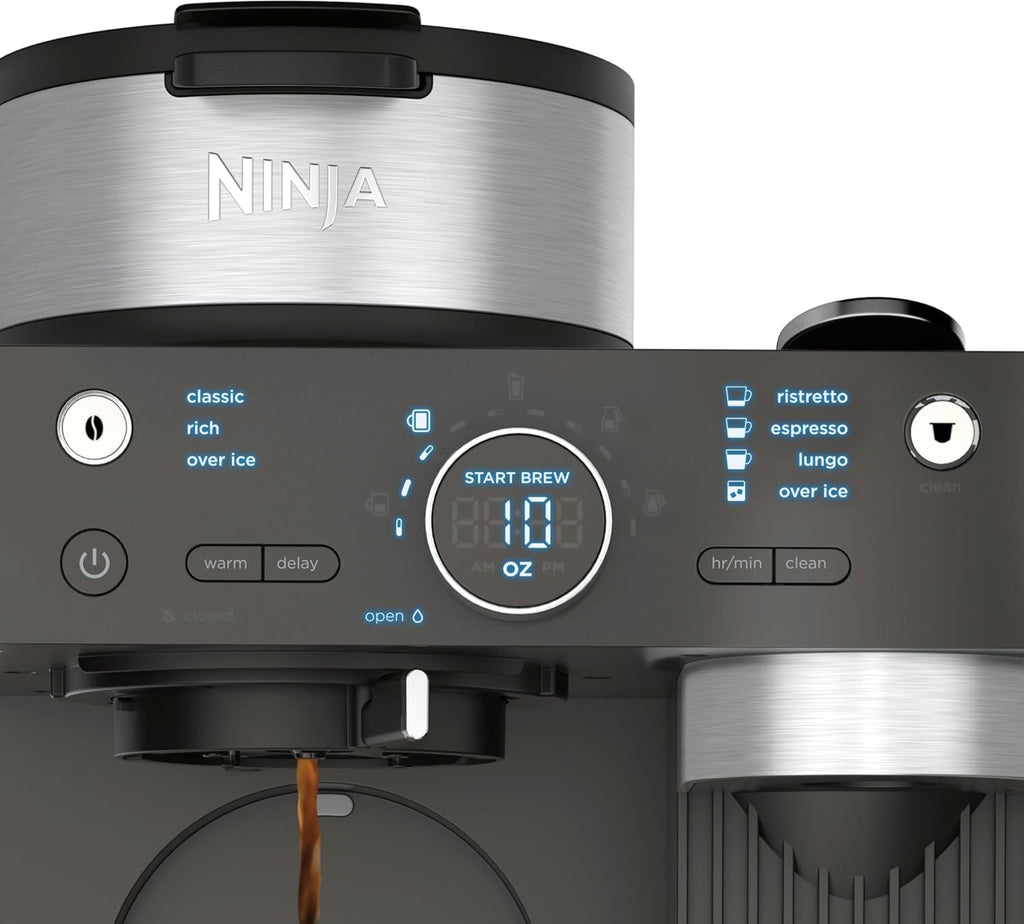 Ninja CFN602 Espresso & Coffee Barista System - Ristretto Function, Single-Serve & 12-Cup Carafe, Built-in Frother