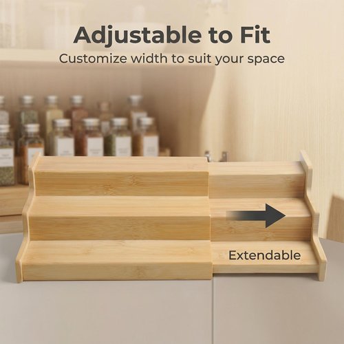 JinDoWin Spice Rack Organizer For Cabinet, Spice Organization For Cabinet, Spice Rack For Countertop,15.7 Inch Adjustable Seasoning Organizer Spice Organizer (1 Pack, Medium)