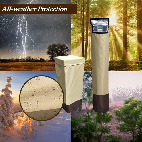 Water Softener Covers for Outside Units,16''D×44'',H,14''D×64''H Double Layer Water Softener Cover Outdoor,All-Weather Protection,Waterproof Cover for Water Softener Outside,Beige&Tan