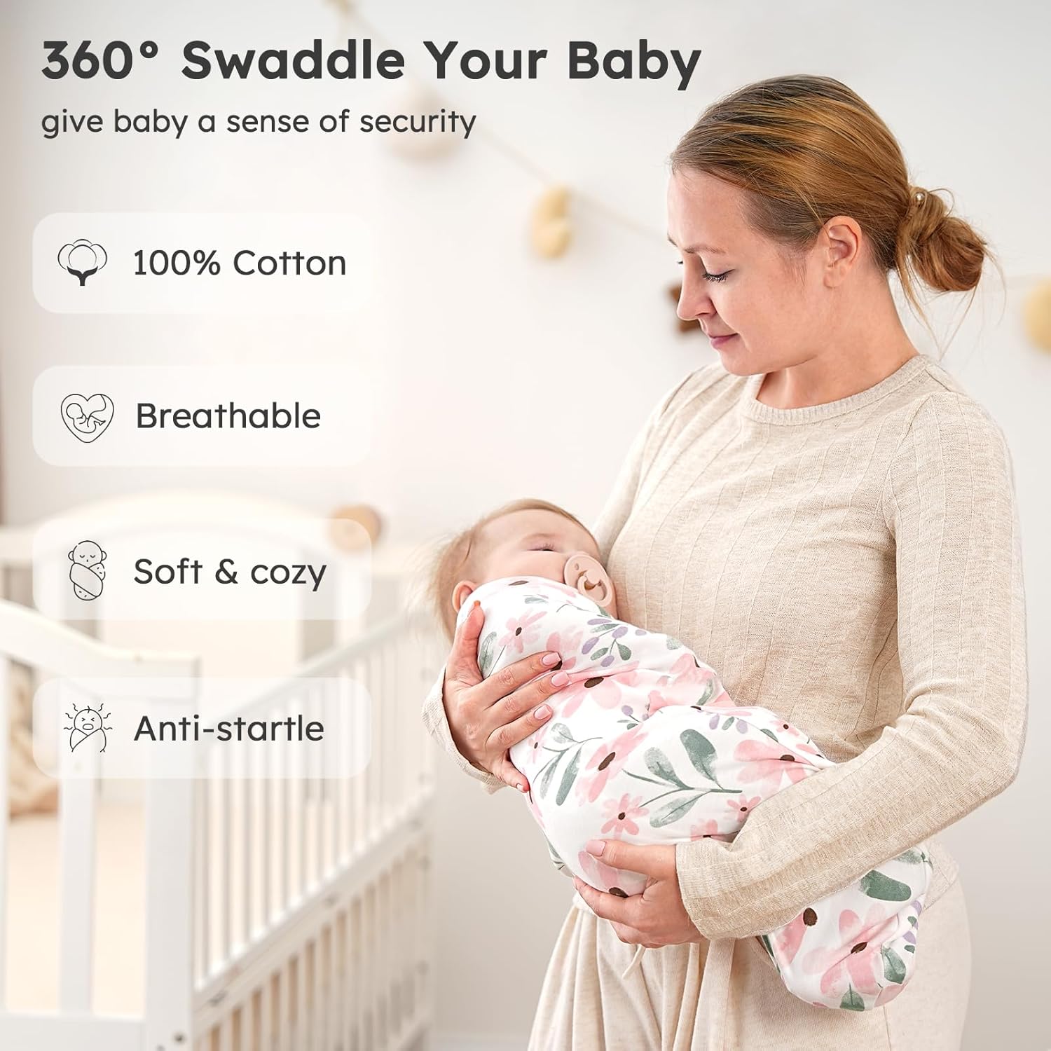 Yoofoss Baby Swaddles - 100% Cotton Adjustable Swaddle Sack | Breathable Soft 3-Pack for Newborns (0-3 Months)
