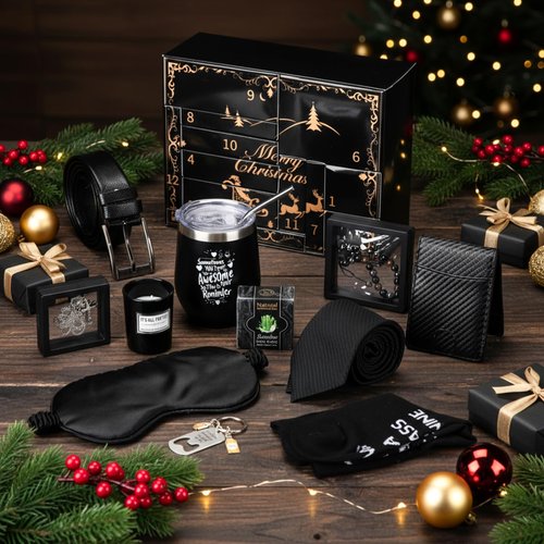 Patelai 12 Days Men's Advent Calendar 2026 Black with Gold Grooming Essentials Advent Calendar Gifts for Men Adult Father Boyfriend Grandpa Husband Office Birthday Home Christmas Holiday