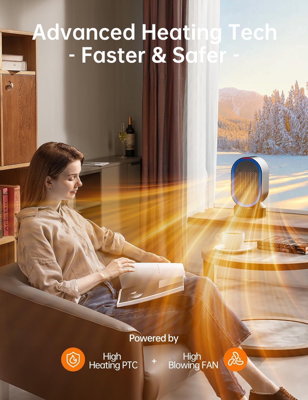 TABYIK Electric Space Heater - 45° Oscillating Portable Heater for Home & Office | Compact Black Design