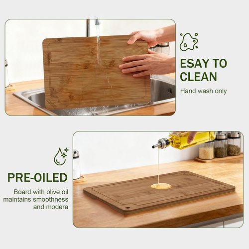 Bamboo Cutting Boards - Set of 3 with Juice Grooves & Built-in Handles | Ideal for Meat, Vegetables, Fruits
