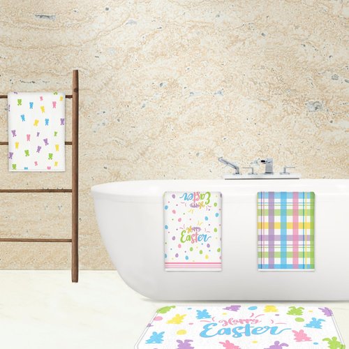 Tieshankao 7Pcs Easter Shower Curtain Bathroom Set - Bunny Non Slip Rugs Toilet Lid Cover Bath Mat Towels Decor with 12 Hooks