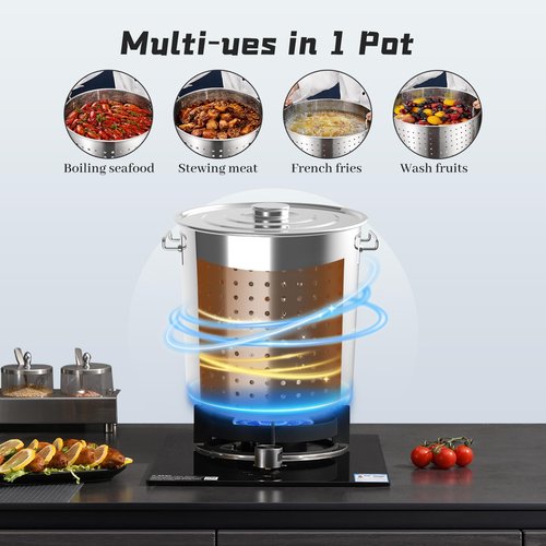 40-Quart Stainless Steel Seafood Boil Pot with Lid,Crab, Lobster, Shrimp Boil Stock Pot with Strainer, Turkey Fryer Pot, Stock Pot Boiler Deep,Fried Cooker for Commercial Outdoors