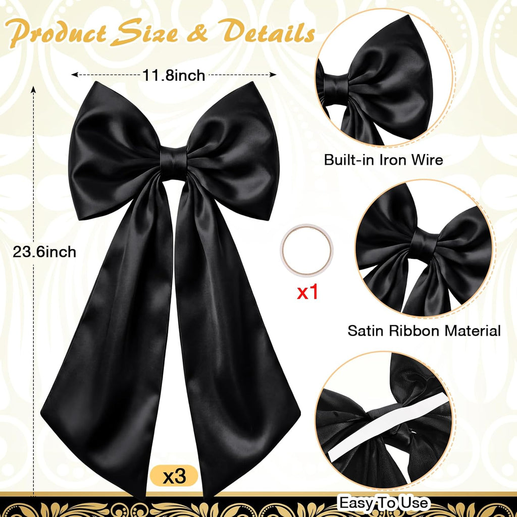 Suncalla Large Satin Bow Decorations - 3 Pcs 2 FT Hanging Wall Decor for Weddings & Parties | Black