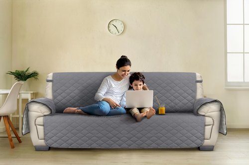 Utopia Bedding Reversible Oversized Sofa Couch Cover, Water Resistant Slipcover Furniture Protector with Foam Sticks and Elastic Straps for Kids Dogs Pets (3.5 Seater, Gray/Light Gray)