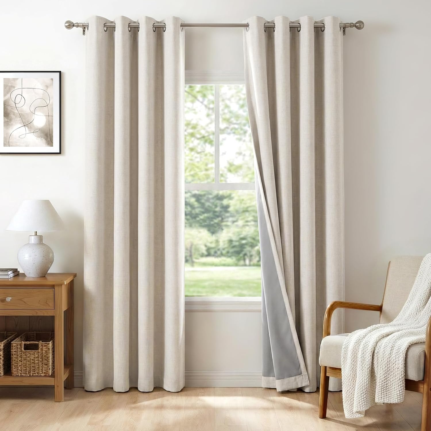 Skiennix 100% Blackout Sliding Door Curtains - Extra Wide Grommet Drapes, 50”W x 63”L, Beige