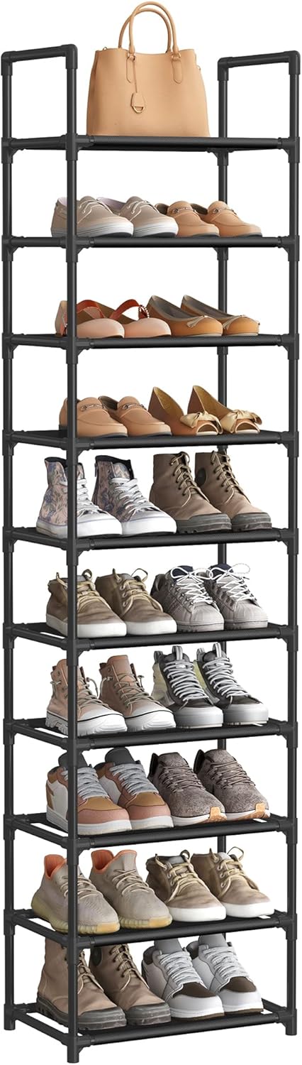 SONGMICS 10-Tier Shoe Rack - Metal Frame Shoe Storage Organizer | 11 x 17.7 x 68 Inches, Black