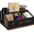 BCOZLUX Coffee Station Organizer, Rustic Brown Wooden Countertop Coffee Bar Accessories Organizer with Metal Mesh Compartments for Pods, Syrup, Cups, Stirrer, Tea