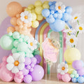 Haolongfa Daisy Balloon Arch Garland Kit - 131 Pcs Pastel Rainbow balloon arch kit with Daisy Balloons, for Birthday Party, Baby Shower, Flower Themed Party Decorations