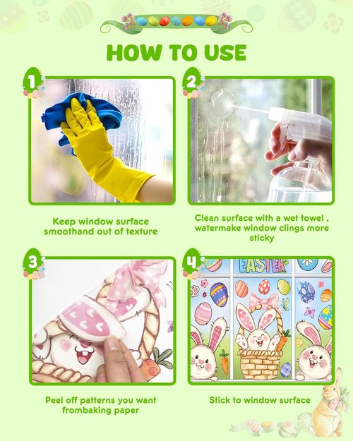 JMHACHY Easter Window Clings - 9 Sheets 103 Pcs Reusable Easter Bunnies Decorations for Home Office, Rabbits Eggs Stickers for Glass, Double-Sided Large Window Decals