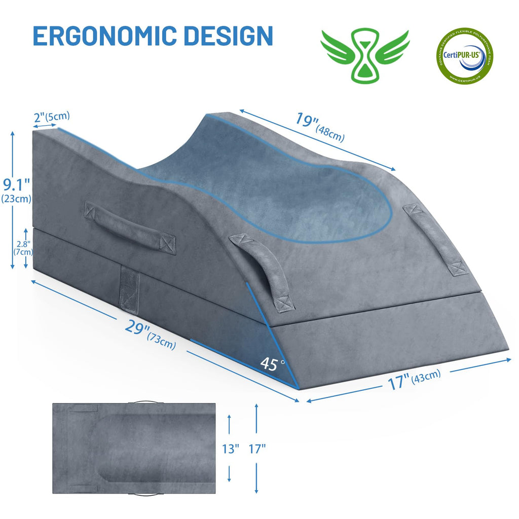 TranquilRelax Double Leg Elevation Pillows, Wedge Pillow for After Surgery, Memory Foam Support Adjustable, Comfort Care for Back Knee Hip Ankles Pain, Knee Pillow for Sleeping Blood Circulation Grey