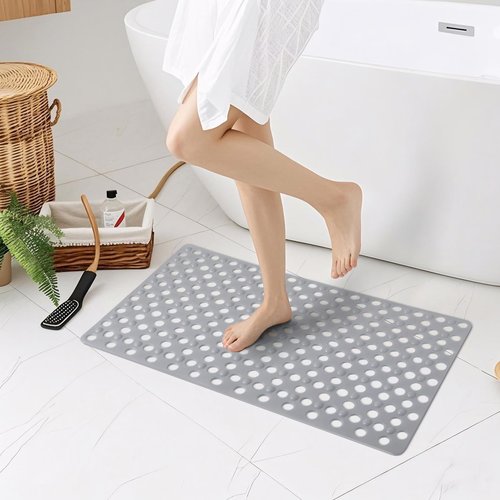 BREELEAM Non Slip Bathtub Mat and Shower Mat 31x17 inch,Bath Mat with Quick Dry Drain Holes and Suction Cups, Soft Comfortable Safe Bathroom Mat for Bath Tub, Floor, Tile (Grey)