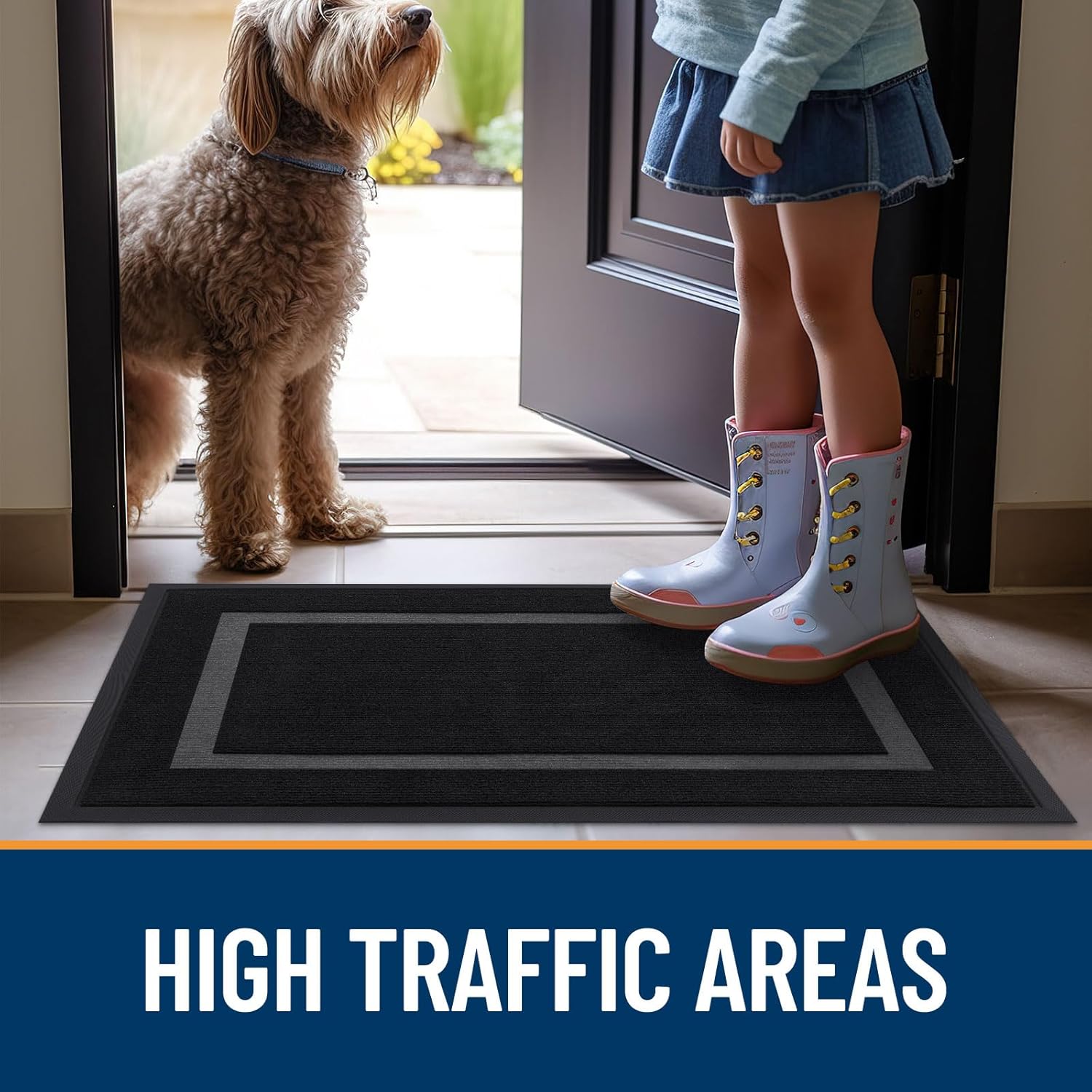 OLANLY Waterproof Front Door Mat - All-Season, Sturdy Natural Rubber, Easy Clean | 47x30, Black