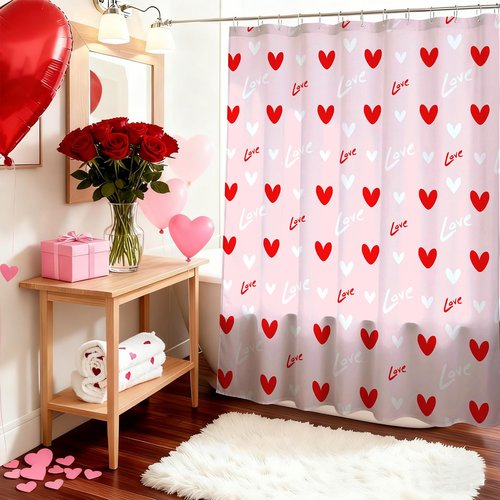 Mocsicka Valentines Shower Curtain Pink Red Heart Bathroom Shower Curtain Valentine Love Hearts Shower Curtains Bathtub Decor with 12 Hooks 72x72 Inches