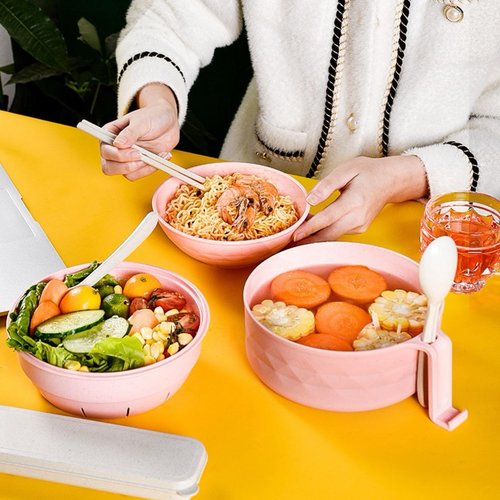 MIIDNTLX Microwave Ramen Bowl,Microwave Ramen Cooker with Lid,Plastic Mixing Salad Pasta Fruit Rice Cereal Instant Noodles Soup Maker Plate Bowls Set Kitchen College Dorm Room Essentials