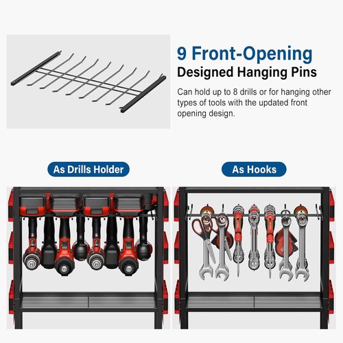 JUNNUJ Power Tool Organizer Cart - Heavy-Duty Rolling Storage with 8 Outlets & 3 USB Ports | Large Utility Rack