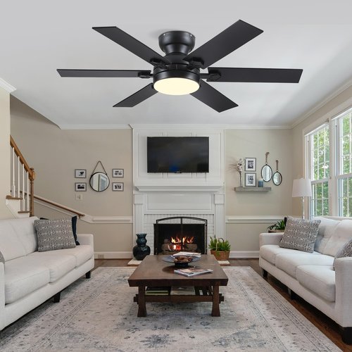 Goniyado 52" Black Low Profile Ceiling Fans with Lights and Remote, Modern Flush Mount Ceiling Fans with Quiet DC Motor, 6 Speeds Reversible