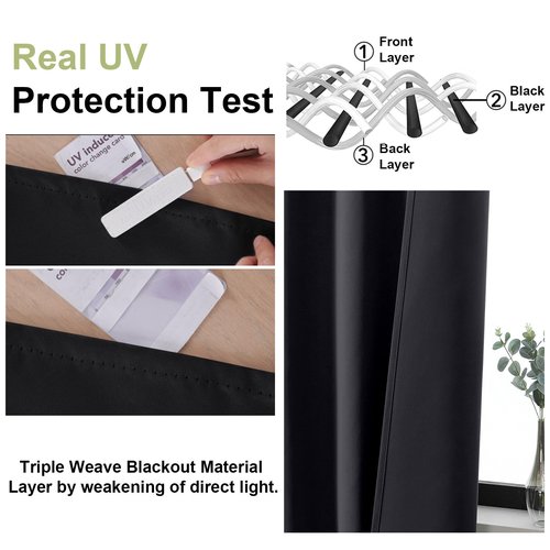 OWENIE Sally Blackout Curtains for Bedroom 63 Inch Length 2 Panels Set, Solid Thermal Insulated Room Darkening Rod Pocket Privacy Window Treatment Curtains Blackout Drapes, W40 x L63 Inch, Black