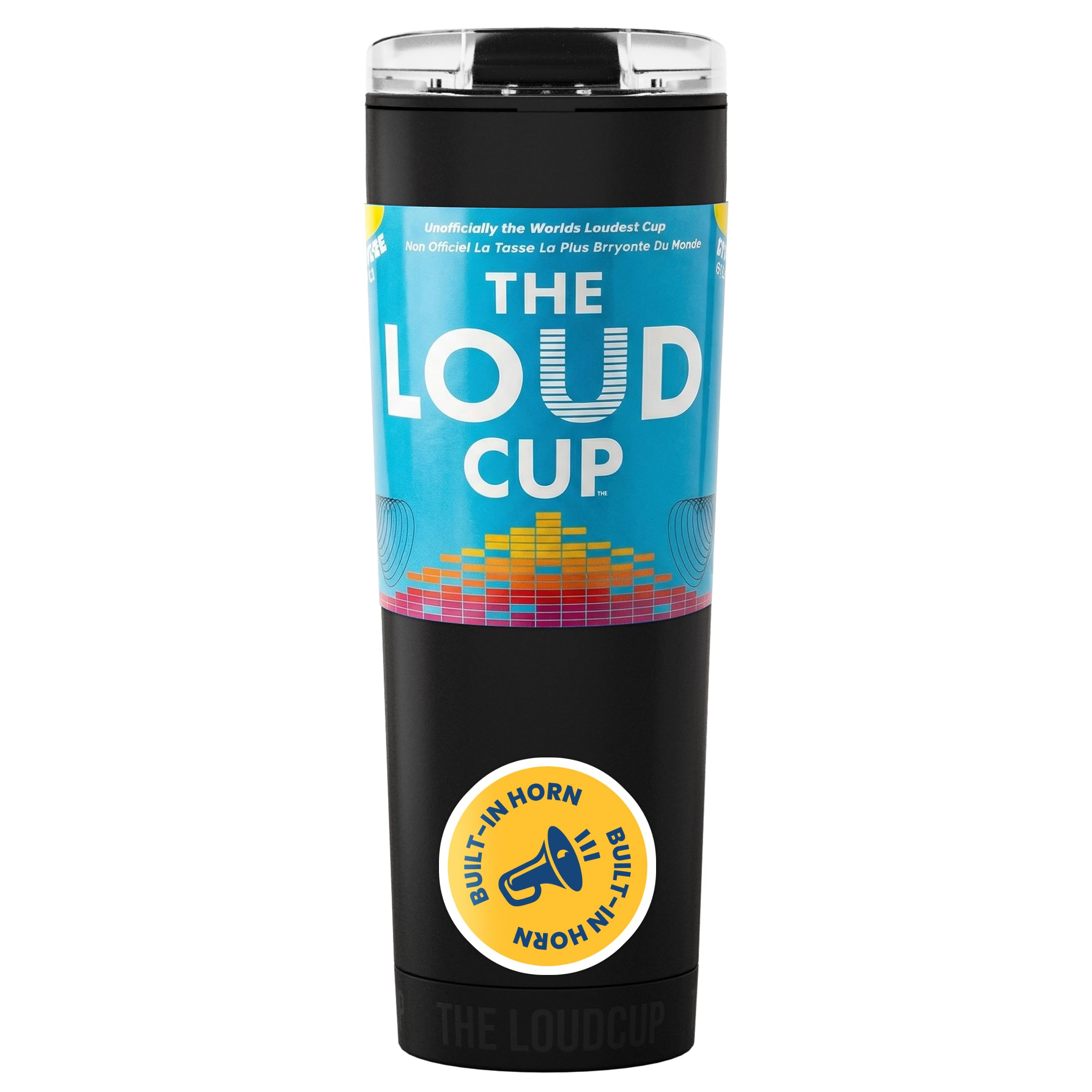 The LoudCup Blow Horn Tumbler, Cheer & Sip 2-in-1 Reusable Water Bottle with Built-In Horn for Sports Games, Tailgates, Parties & Events, BPA-Free, 23 oz, Jet Black