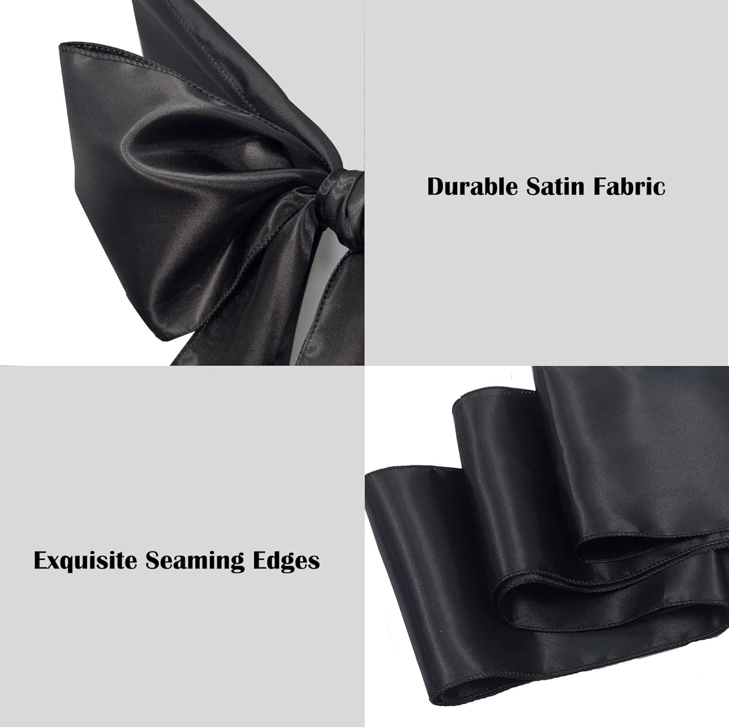 Skiennix Satin Chair Sashes - 12PCS Elegant Ribbon Ties for Weddings & Events | Black