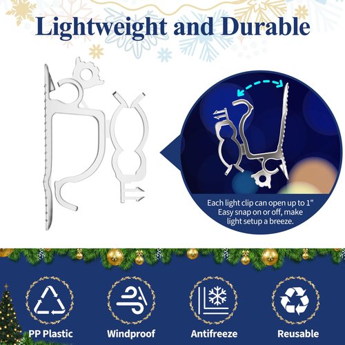 IFLOH Holiday Light Clips [Set of 200] Christmas Outdoor Light Clips - Mount to Shingles & gutters - Works with Mini, C6, C7, C9, Rope, Icicle Lights - No Tools Required