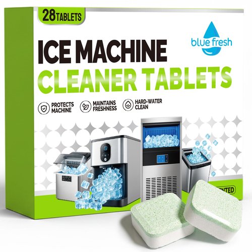 blue fresh Ice Machine Cleaner Tablets for Hard Water - 28 Pack Nickel Safe Scale Removal for Countertop Portable Commercial Nugget Ice Makers, Compatible with Opal, GE Profile, Frigidaire