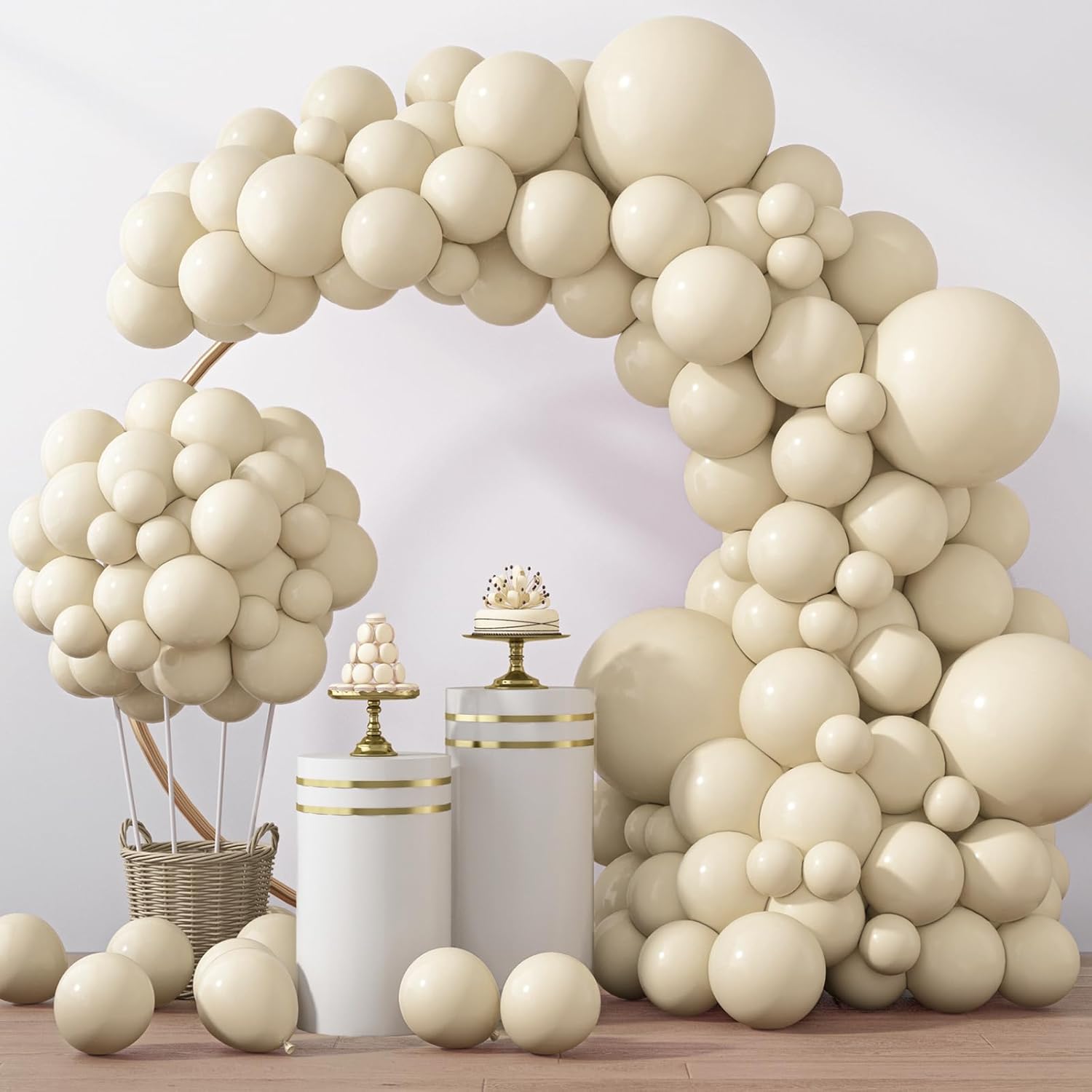 RUBFAC Sand White Cream Balloons - 129pcs Latex Balloon Garland Arch for Parties & Celebrations | 5-18 Inches