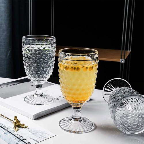 EVEREST GLOBAL Hobnail Drinking Glasses Goblet Water set of 6, 13 oz Iced Tea Glasses Ideal for Soda Wine Milk Coke Juice and Beer Perfect for Weddings Parties Bars