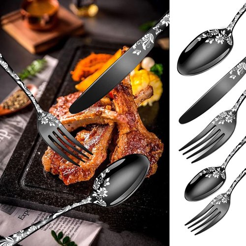XIAOYU 40 Piece Silverware Set, Stainless Steel Flatware Set, Service for 8, Unique Pattern Design, Includes Dinner Knives/Forks/Spoons, Mirror Polished Cutlery Set, Rose Gold