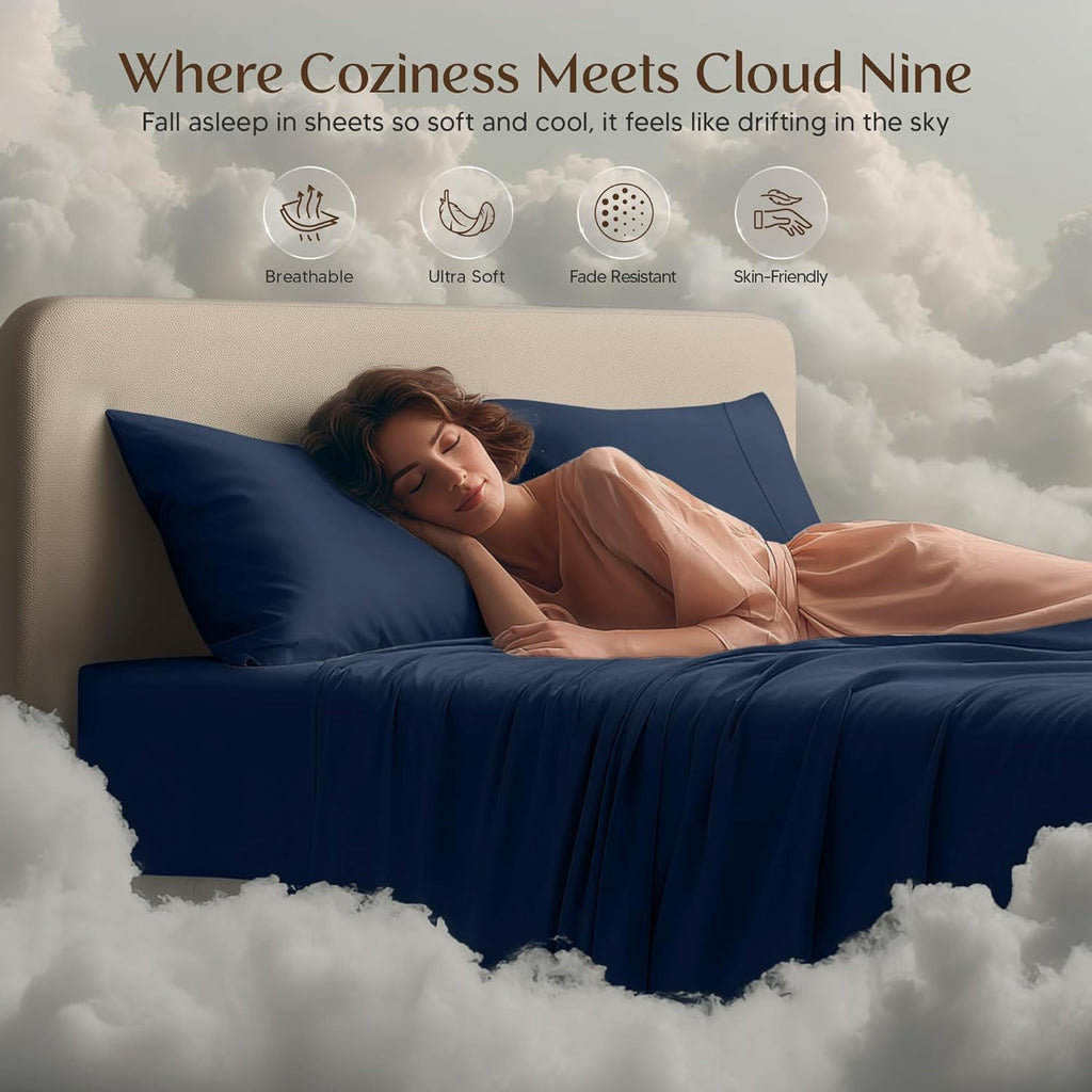 Utopia Bedding Twin Sheet Set - Soft & Breathable Microfiber, 3-Piece Bed Sheets, Navy Blue