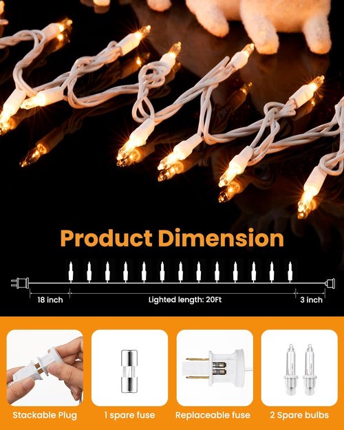Minetom Clear Christmas Lights Set - 100 Count Mini String Lights for Indoor Decor | 20 Feet White Wire