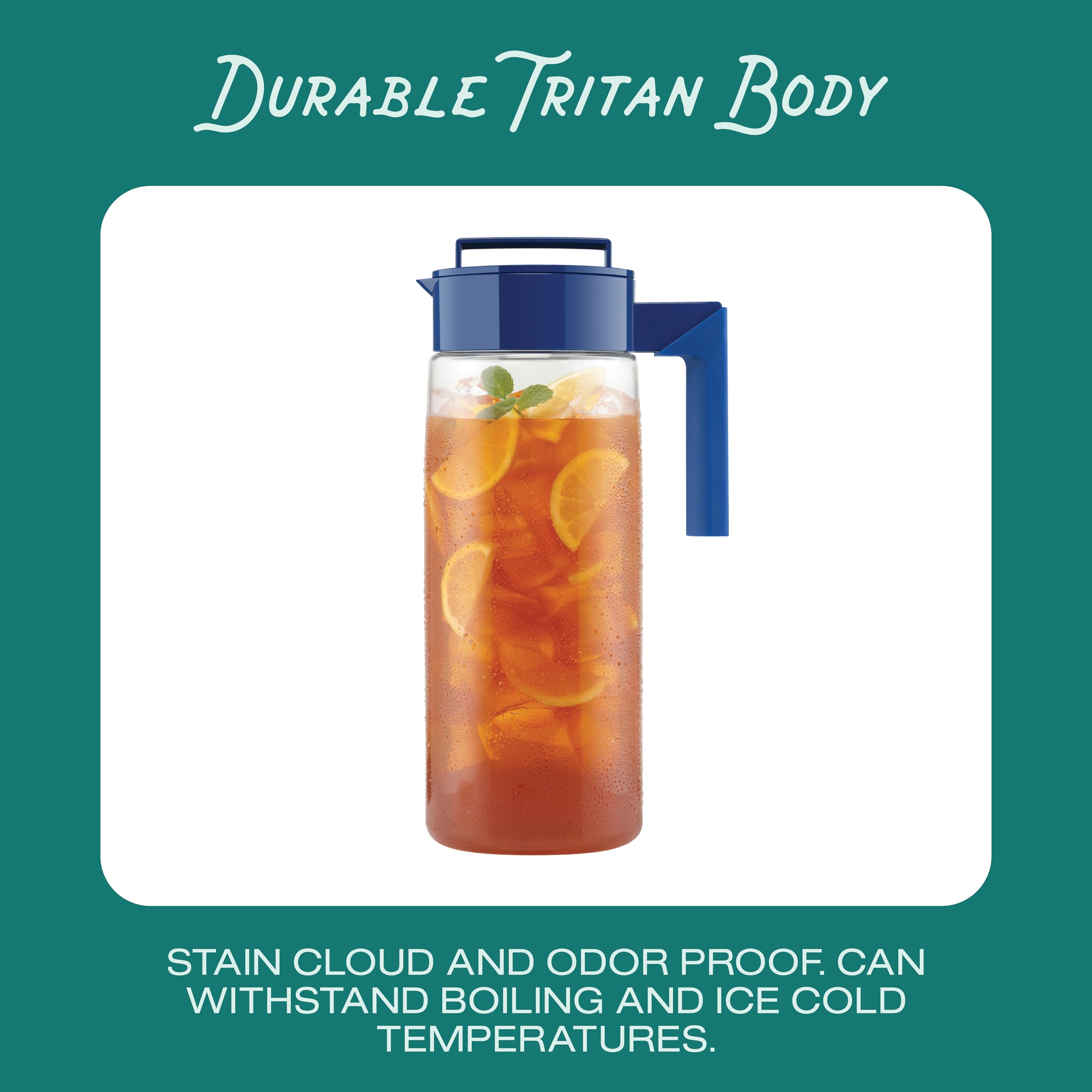 Takeya Airtight Pitcher - Durable BPA-Free Eastman Tritan Odor/Stain-Resistant Leakproof Lid for Iced Tea/Water Easy-Grip Silicone Handle Spill-Free Spout Fridge-Friendly Made in USA 2 Quart/Avocado