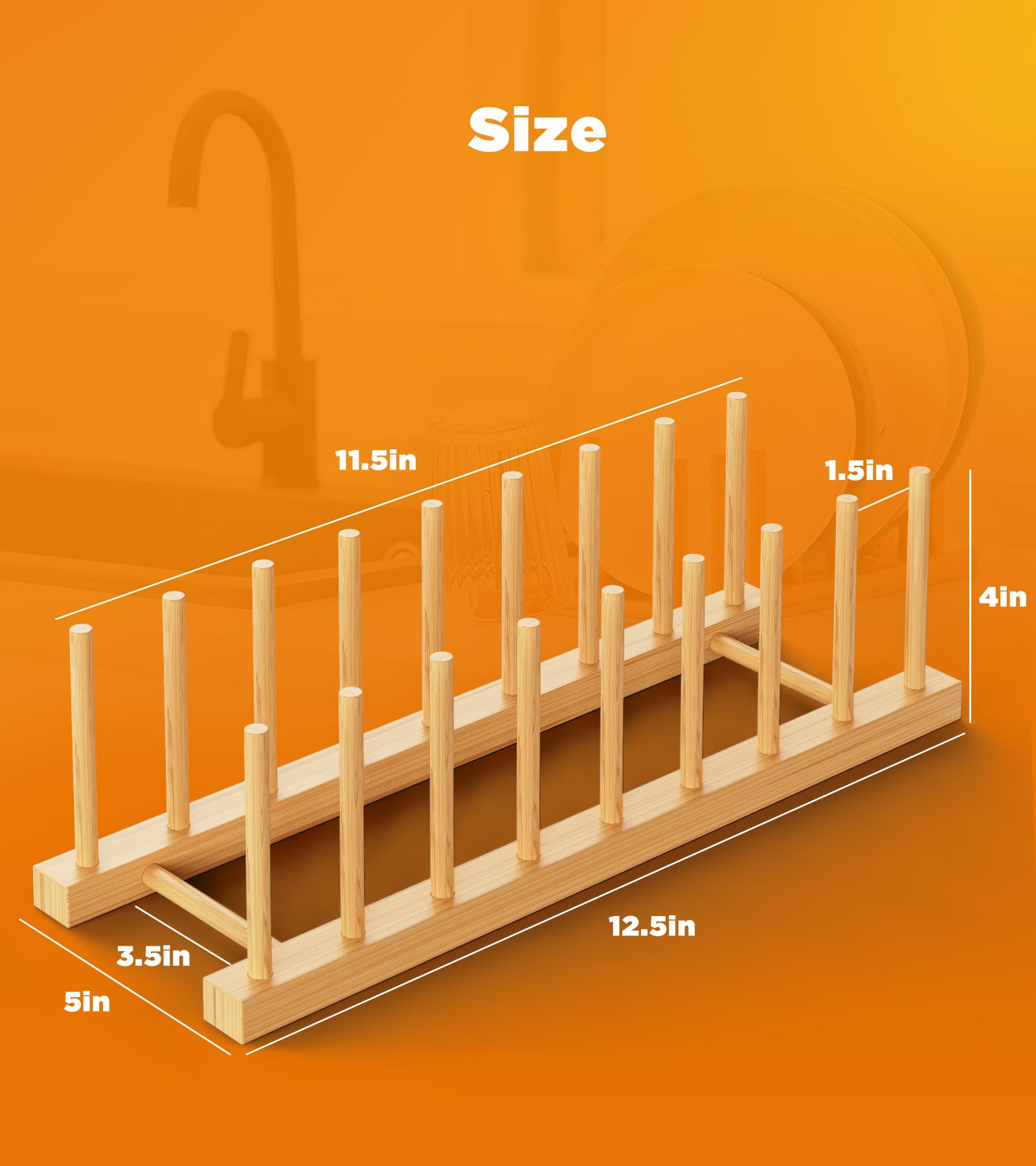 RISHTEN Bamboo Dish Drying Rack, 2 Pack Wooden Storage Holder Organizer for Plate/Bowl/Cup/Book/Pot/Lid/Cutting Board Drying Rack Stand Holder