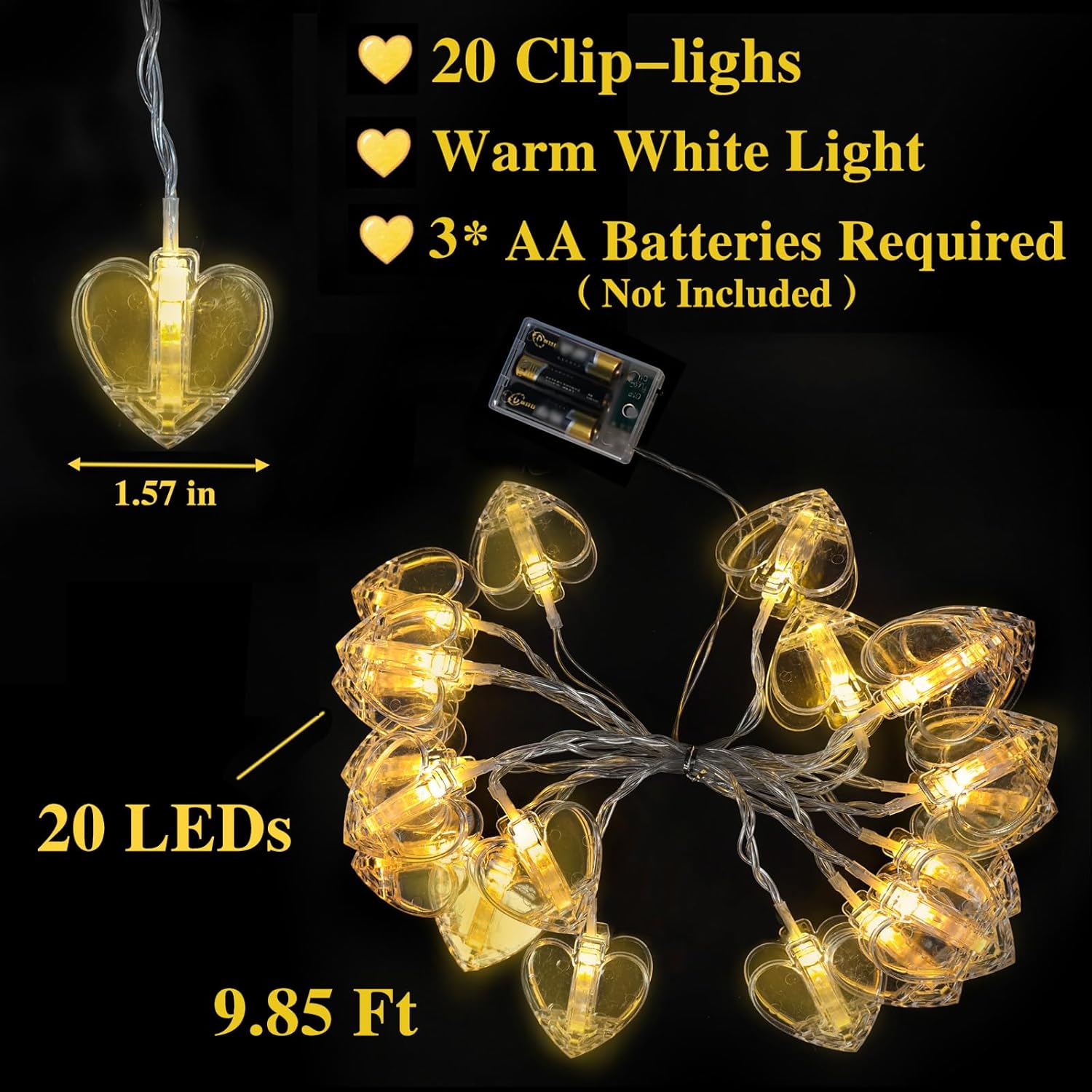 Skiennix 20 Photo String Lights - Clear Clips for Indoor/Outdoor Decor | 9.85Ft for Weddings & Parties