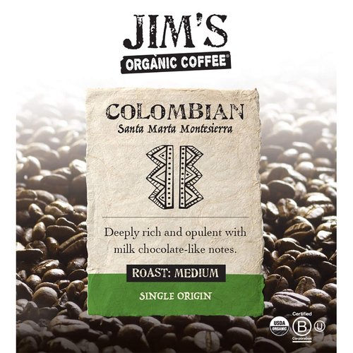 Jim’s Organic Coffee – Colombian – Single Origin, Medium Roast - Whole Bean, 5 lb Bag