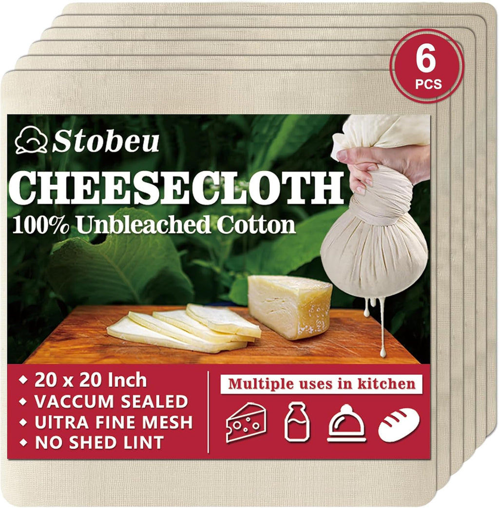 Skiennix 6Pcs Cheese Cloths - Reusable Ultra Fine Mesh Strainer, 20x20" Unbleached Cotton for Juicing & Baking