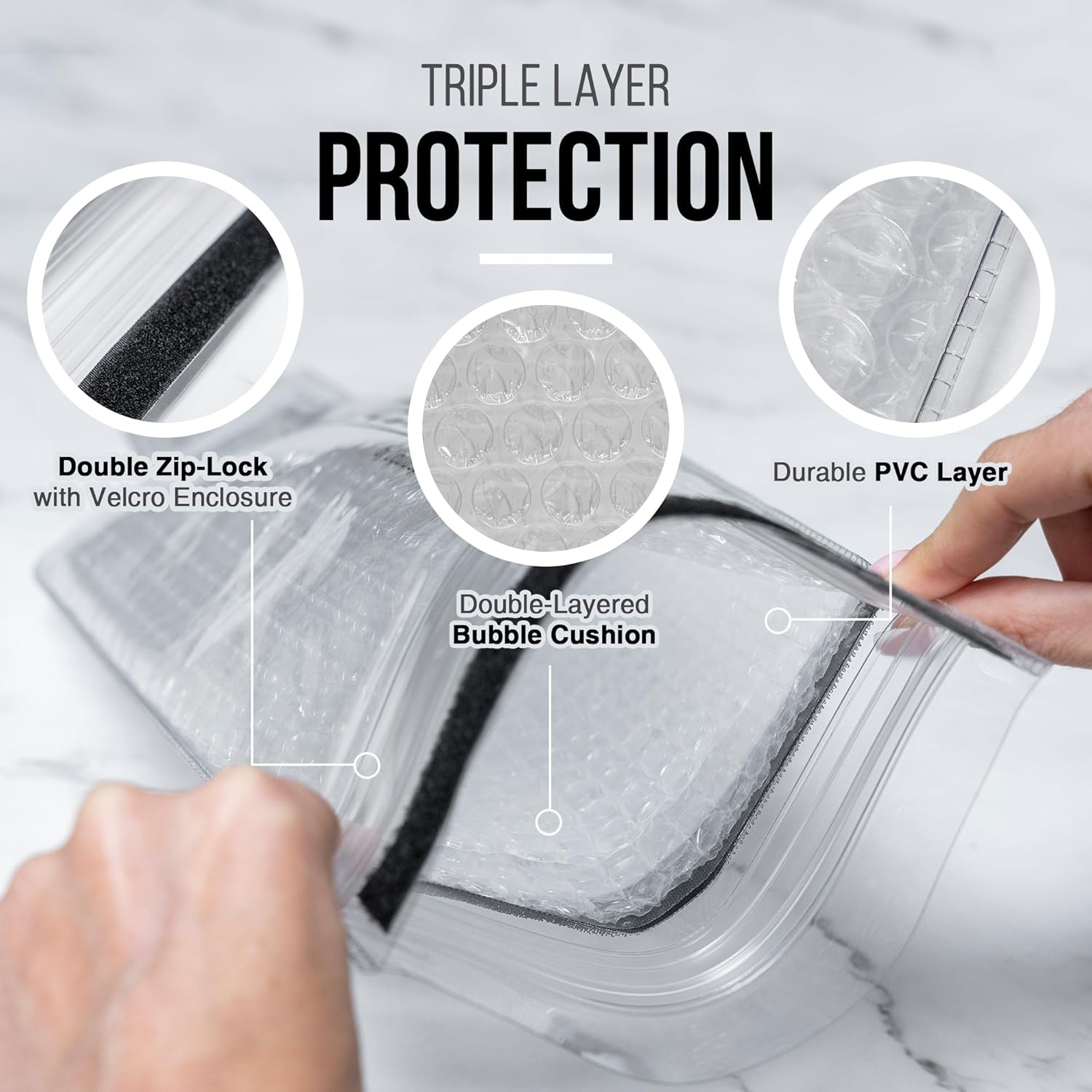 Reusable Wine Protector Travel Bag by Bottle Shield (3-pack) - Unbreakable Bottle Sleeve, Leak Proof & Double Layer Bubble Protection | Travel Bags for Suitcase Luggage, Clear