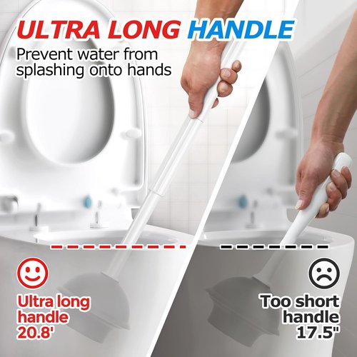 FORASTO Toilet Brush and Plunger Set - 2 in 1 Bathroom Cleaning Tools | Extended Handle, Pearl White, 20.8 Inch