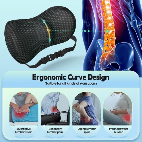 AgoKud Lumbar Pillow,Lumbar Support Pillow for Car and Office Chair,Memory Foam Back Support Pillow for Lower Back Pain Relief,Adjustable Back Pillow for Bed,Rest,Sleeping,Travel