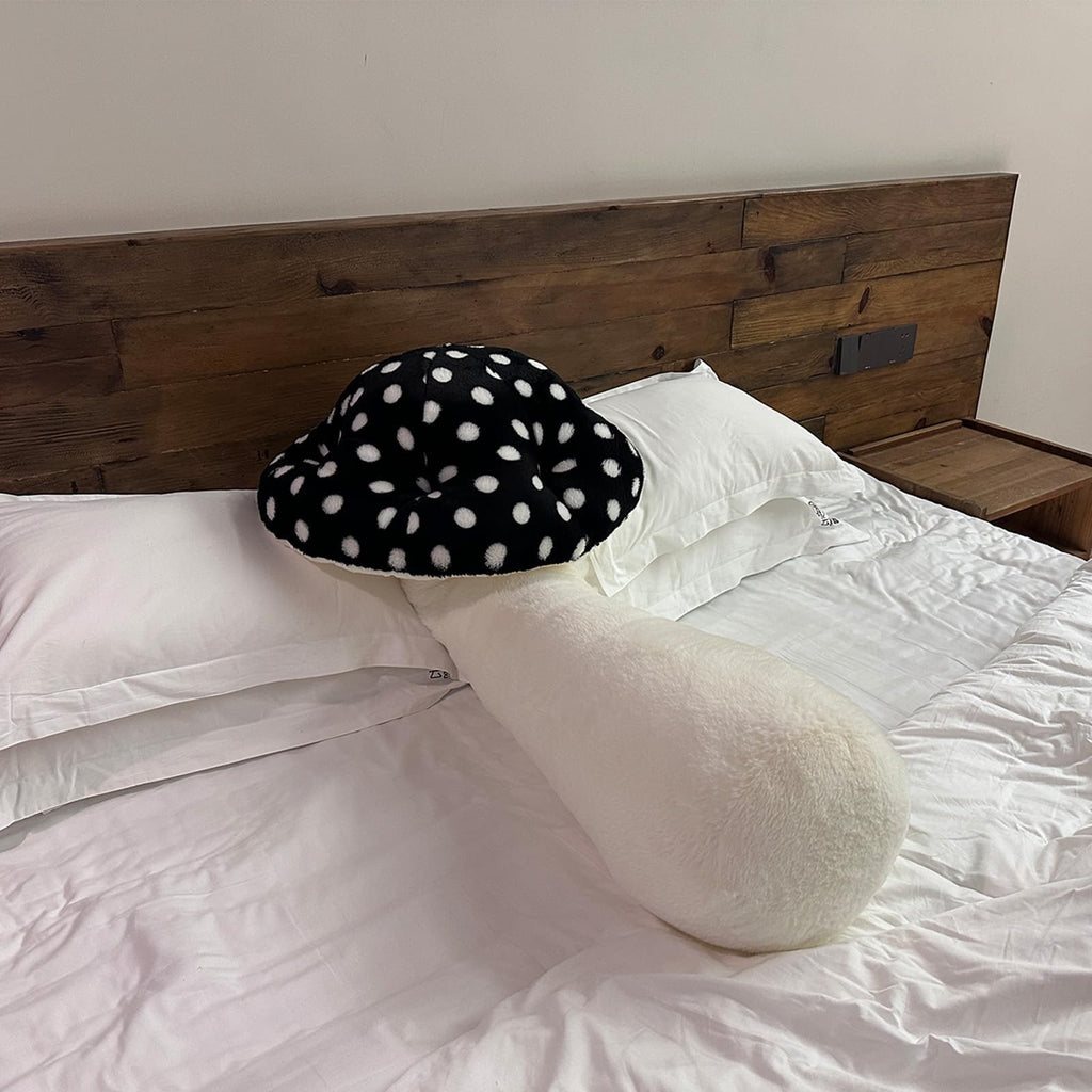 Hofun4U Giant Mushroom Plush Pillow - 51 inch Mushroom Shaped Stuffed Long Body Pillow - Polka Dot Mushroom Plush - Christmas Birthday Gifts Choice Home Decoration (Black)