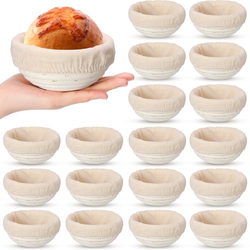 FoldTier 20 Pcs Banneton Bread Proofing Baskets Bulk, 5 Inch Mini Round Dough Sourdough Basket, Rattan Bakery Baking Bowl with Linen Liner, Small Bread Making Supplies for Baking Starter Home Bakers