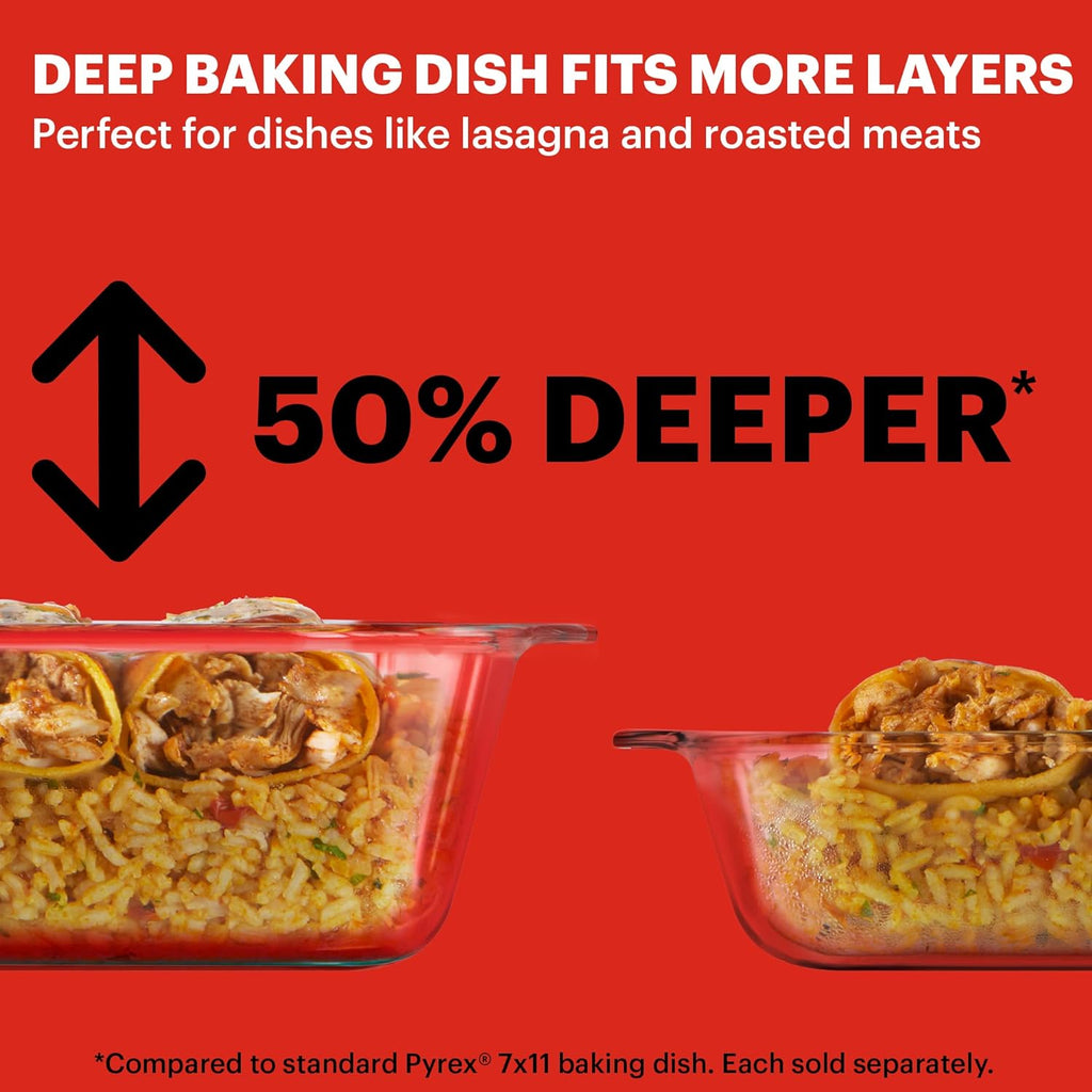 Pyrex Deep 9x13-Inch Glass Baking Dish - Versatile Casserole Dish with Lid | Oven, Freezer & Microwave Safe