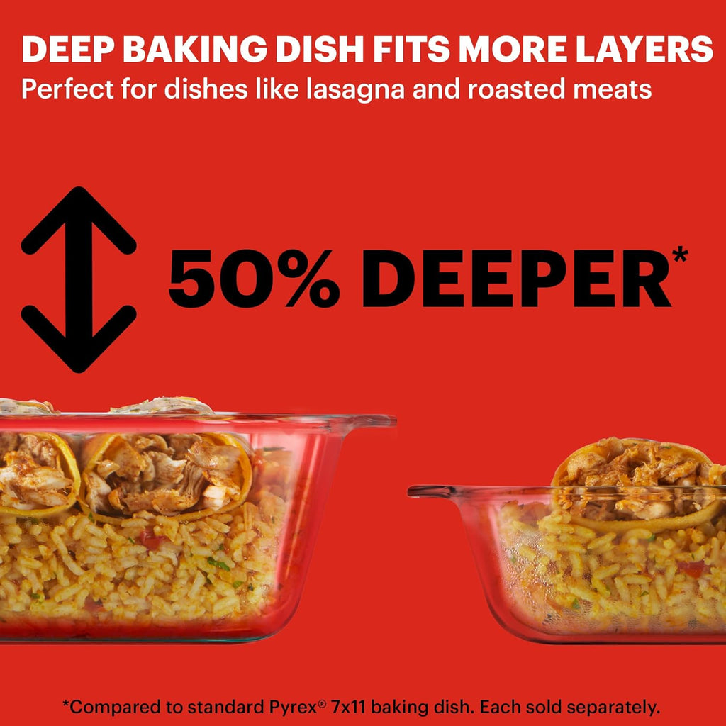 Pyrex Deep Glass Baking Dish - 9x13-Inch Casserole Dish with Lid | Oven, Freezer & Microwave Safe