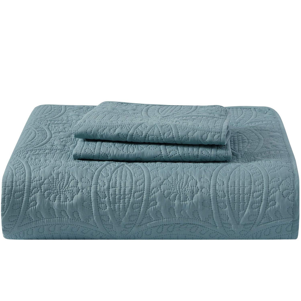Mellanni King Bedspread Coverlet Set - Bedding Cover with Shams - Ultrasonic Quilting Technology - 3 Piece Oversized Quilt Set - Bedspreads & Coverlets (King, Spa Blue)