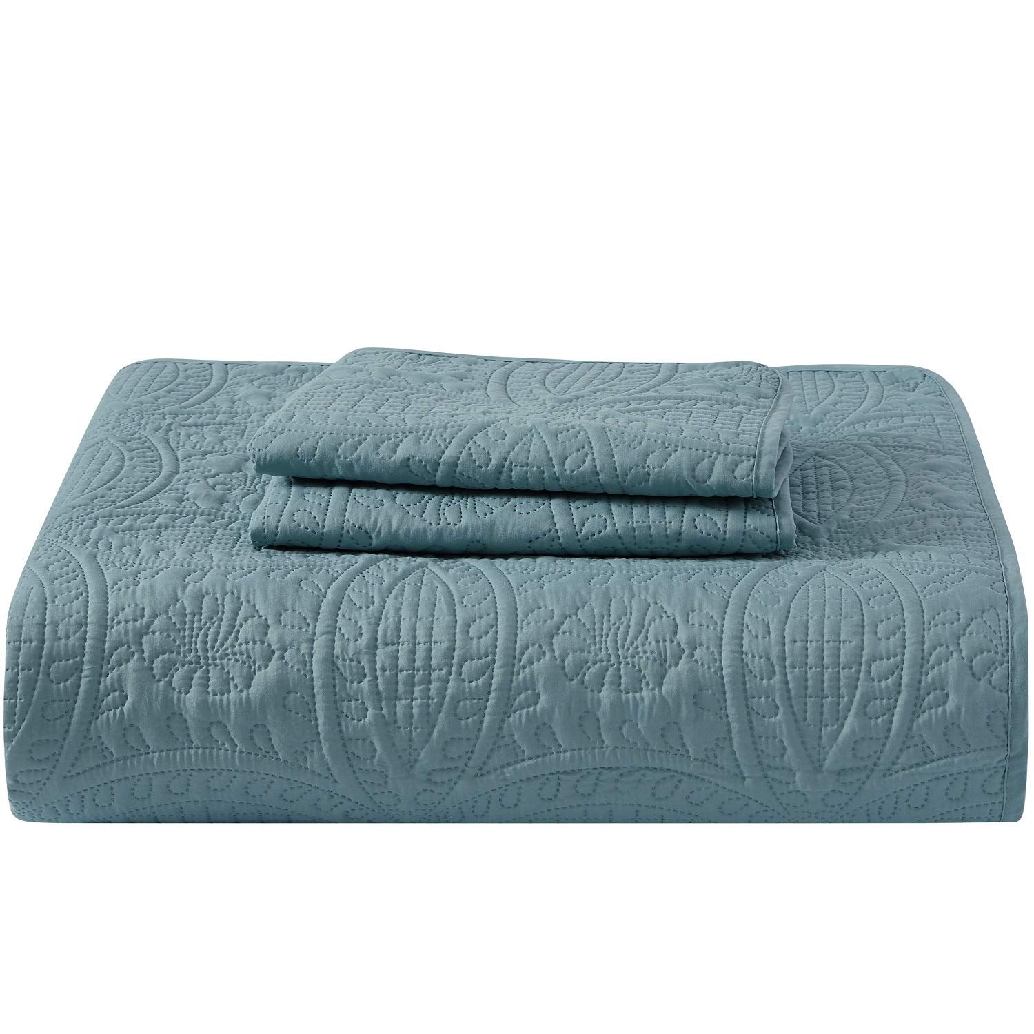 Mellanni King Bedspread Coverlet Set - Bedding Cover with Shams - Ultrasonic Quilting Technology - 3 Piece Oversized Quilt Set - Bedspreads & Coverlets (King, Spa Blue)