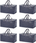 Skiennix Extra Heavy Duty Moving Bags - 6 Pack Large Storage Solutions with Zippers & Handles | Water Resistant, Black