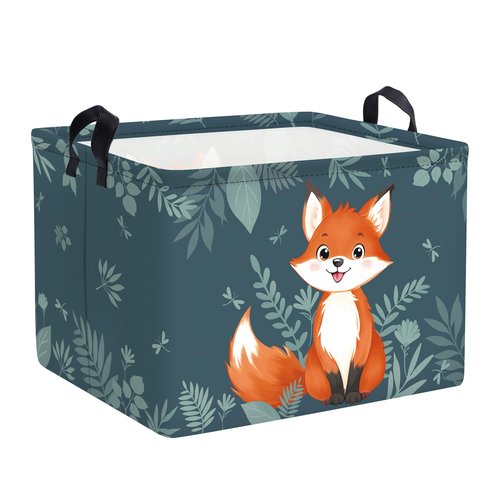 Clastyle Cute Woodland Animal Laundry Basket Kids Clothes Book Storage Basket Gift Toy Box for Bedroom Decor,Fox,40x30x30 cm