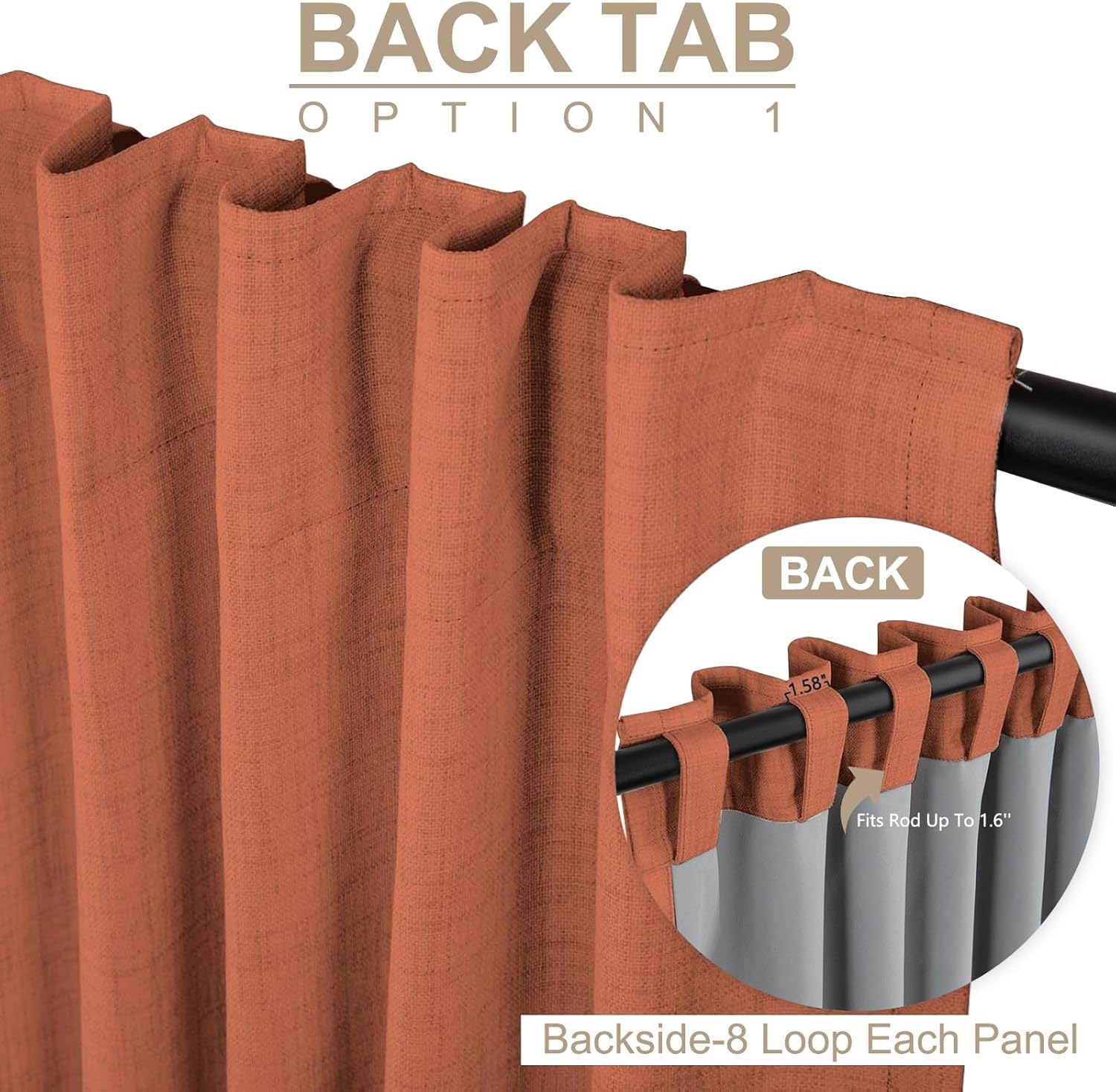 Skiennix 100% Blackout Linen Curtains - Thermal Insulated Drapes, 50" W x 84" L, Burnt Orange - 2 Panels Set